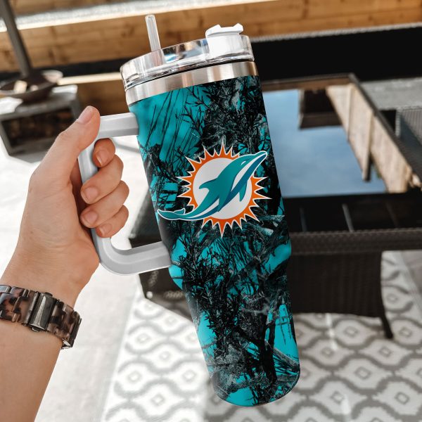Miami Dolphins NFL Hunting Custom Stanley Quencher 30oz-40oz Stainless Steel Tumbler Hot And Cold Tumbler - Image 2