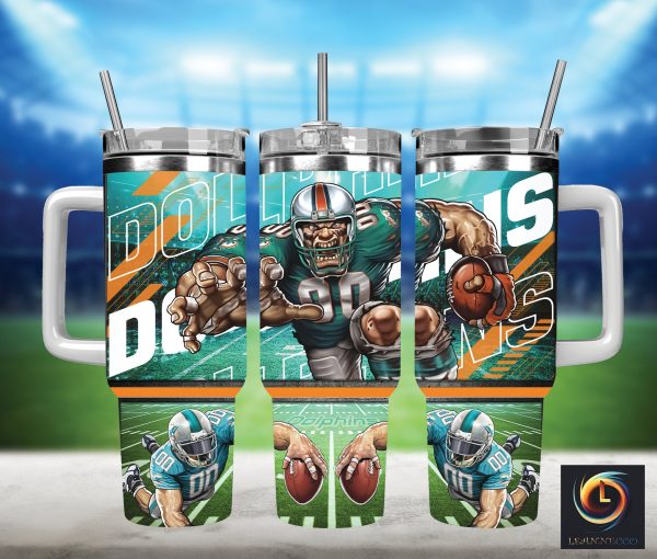 Miami Dolphins NFL Mascot Custom Stanley Quencher 30oz-40oz Stainless Steel Tumbler Hot And Cold Tumbler