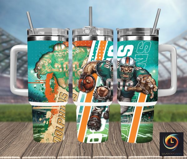 Miami Dolphins NFL Mascot Custom Stanley Quencher 30oz-40oz Stainless Steel Tumbler Hot And Cold Tumbler