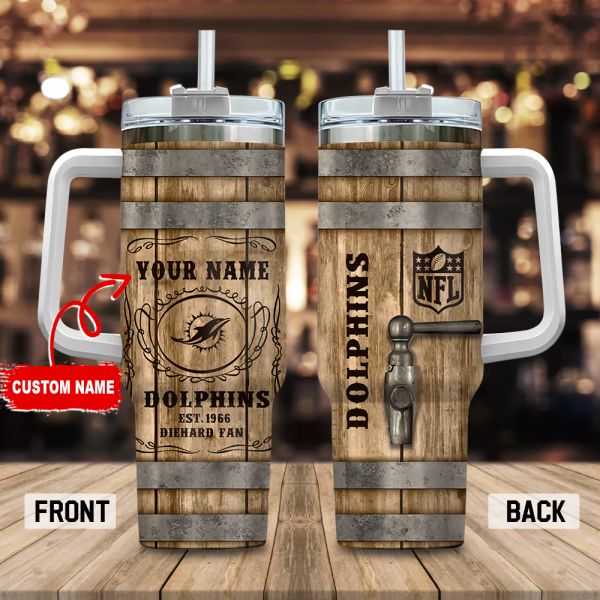 Miami Dolphins NFL Diehard Fan Custom Stanley Quencher 30oz-40oz Stainless Steel Tumbler Hot And Cold Tumbler