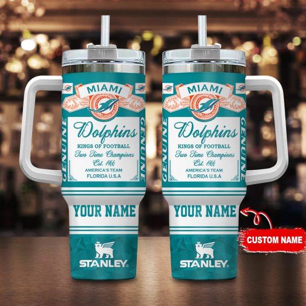 Miami Dolphins NFL Kings Of Football Custom Stanley Quencher 30oz-40oz Stainless Steel Tumbler Hot And Cold Tumbler