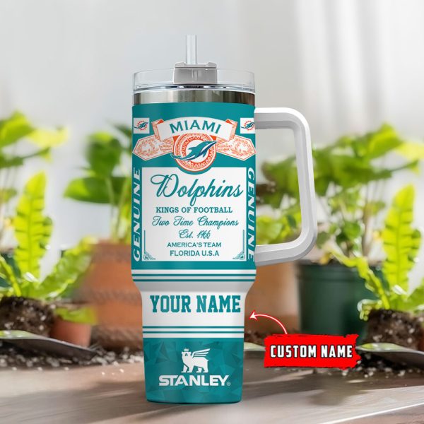 Miami Dolphins NFL Kings Of Football Custom Stanley Quencher 30oz-40oz Stainless Steel Tumbler Hot And Cold Tumbler - Image 2