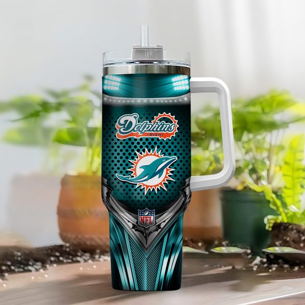Miami Dolphins NFL Nutrition Facts Custom Stanley Quencher 30oz-40oz Stainless Steel Tumbler Hot And Cold Tumbler - Image 2