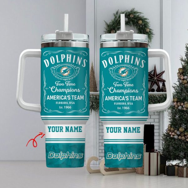 Miami Dolphins NFL Custom Stanley Quencher 30oz-40oz Stainless Steel Tumbler Hot And Cold Tumbler - Image 2