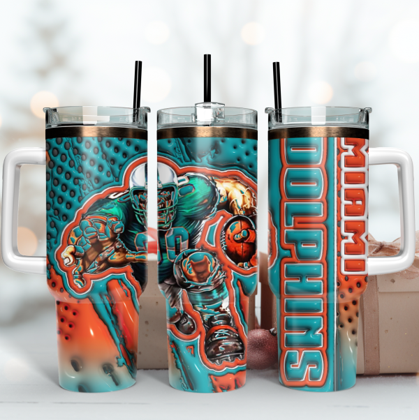 Miami Dolphins NFL Mascot Custom Stanley Quencher 30oz-40oz Stainless Steel Tumbler Hot And Cold Tumbler
