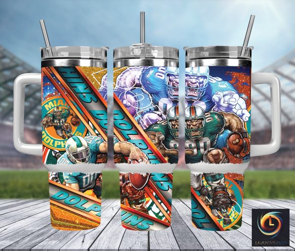 Miami Dolphins NFL Mascot Custom Stanley Quencher 30oz-40oz Stainless Steel Tumbler Hot And Cold Tumbler