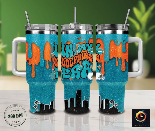 Miami Dolphins NFL Glitter Custom Stanley Quencher 30oz-40oz Stainless Steel Tumbler Hot And Cold Tumbler