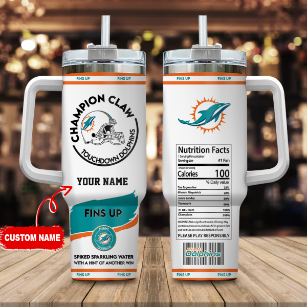 Miami Dolphins NFL Champion Claw Custom Stanley Quencher 30oz-40oz Stainless Steel Tumbler Hot And Cold Tumbler