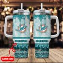 Miami Dolphins NFL Glitter Custom Stanley Quencher 30oz-40oz Stainless Steel Tumbler Hot And Cold Tumbler