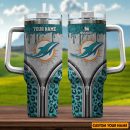 Miami Dolphins NFL Glitter Leopard Print Custom Stanley Quencher 30oz-40oz Stainless Steel Tumbler Hot And Cold Tumbler