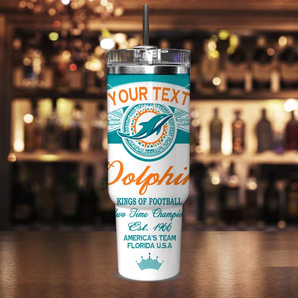 Miami Dolphins NFL Kings Of Football Custom Stanley Quencher 30oz-40oz Stainless Steel Tumbler Hot And Cold Tumbler - Image 2