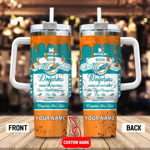 Miami Dolphins NFL Kings Of Football Custom Stanley Quencher 30oz-40oz Stainless Steel Tumbler Hot And Cold Tumbler