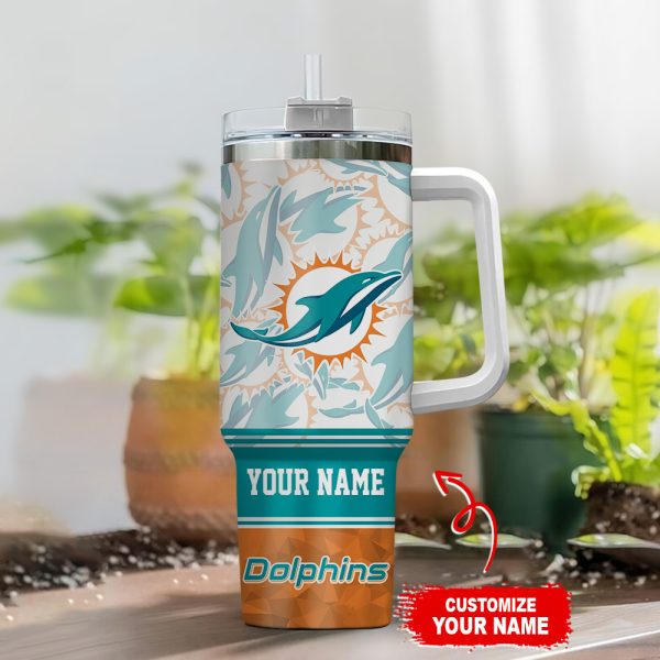 Miami Dolphins NFL Custom Stanley Quencher 30oz-40oz Stainless Steel Tumbler Hot And Cold Tumbler - Image 2