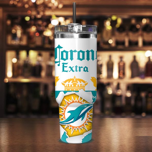 Miami Dolphins NFL Corona Extra Custom Stanley Quencher 30oz-40oz Stainless Steel Tumbler Hot And Cold Tumbler - Image 2