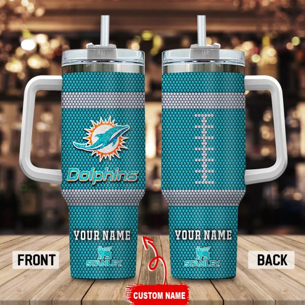 Miami Dolphins NFL Crystal Custom Stanley Quencher 30oz-40oz Stainless Steel Tumbler Hot And Cold Tumbler