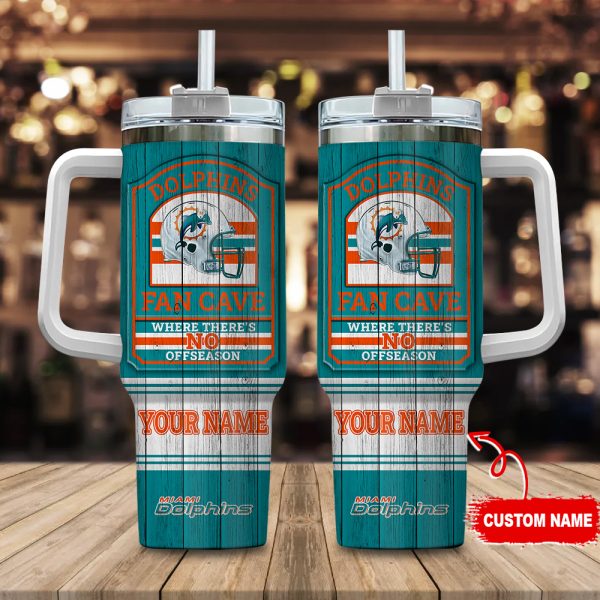 Miami Dolphins NFL Fan Cave Custom Stanley Quencher 30oz-40oz Stainless Steel Tumbler Hot And Cold Tumbler
