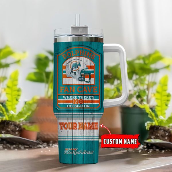 Miami Dolphins NFL Fan Cave Custom Stanley Quencher 30oz-40oz Stainless Steel Tumbler Hot And Cold Tumbler - Image 2