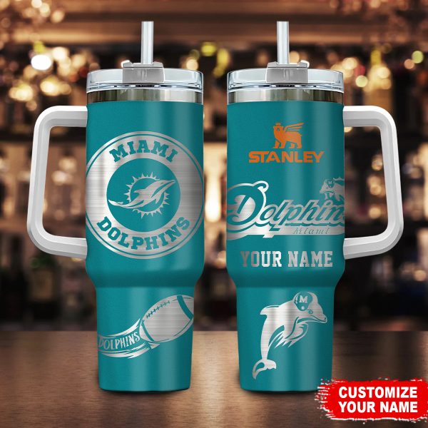 Miami Dolphins NFL Custom Stanley Quencher 30oz-40oz Stainless Steel Tumbler Hot And Cold Tumbler
