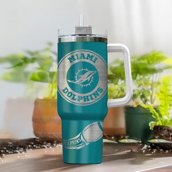 Miami Dolphins NFL Custom Stanley Quencher 30oz-40oz Stainless Steel Tumbler Hot And Cold Tumbler - Image 2