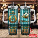 Miami Dolphins NFL Golden Logos US Flag Custom Stanley Quencher 30oz-40oz Stainless Steel Tumbler Hot And Cold Tumbler
