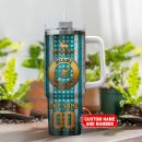 Miami Dolphins NFL Golden Logos US Flag Custom Stanley Quencher 30oz-40oz Stainless Steel Tumbler Hot And Cold Tumbler