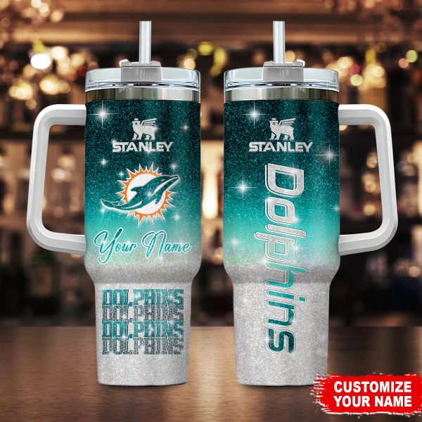 Miami Dolphins NFL Glitter Custom Stanley Quencher 30oz-40oz Stainless Steel Tumbler Hot And Cold Tumbler