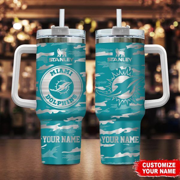 Miami Dolphins NFL Camo Pattern Custom Stanley Quencher 30oz-40oz Stainless Steel Tumbler Hot And Cold Tumbler