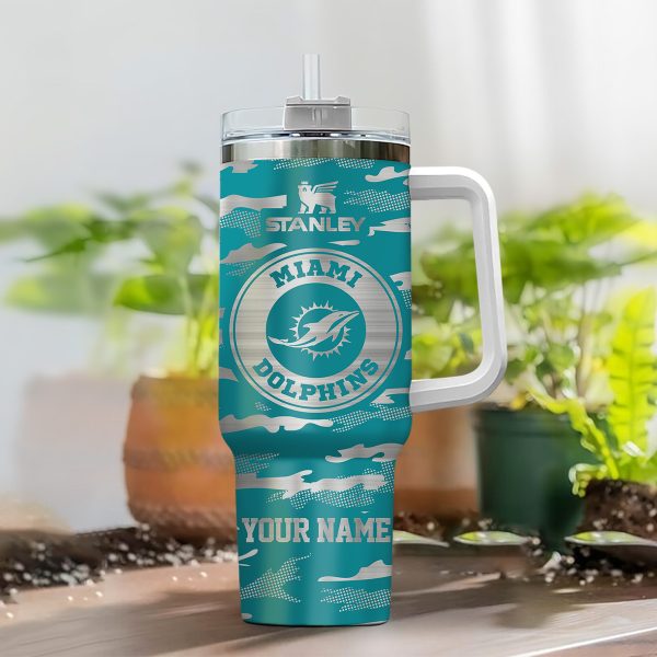 Miami Dolphins NFL Camo Pattern Custom Stanley Quencher 30oz-40oz Stainless Steel Tumbler Hot And Cold Tumbler - Image 2