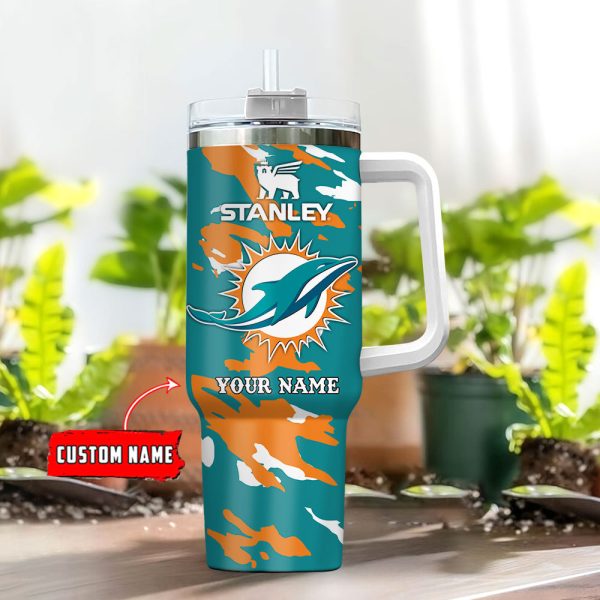 Miami Dolphins NFL Custom Stanley Quencher 30oz-40oz Stainless Steel Tumbler Hot And Cold Tumbler - Image 2