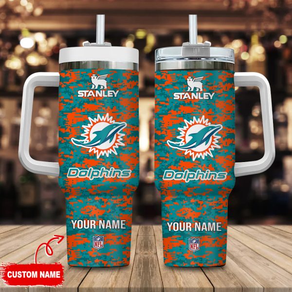 Miami Dolphins NFL Camouflage Custom Stanley Quencher 30oz-40oz Stainless Steel Tumbler Hot And Cold Tumbler