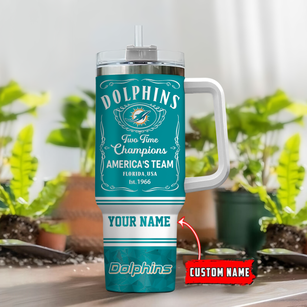 Miami Dolphins NFL Custom Stanley Quencher 30oz-40oz Stainless Steel Tumbler Hot And Cold Tumbler - Image 2