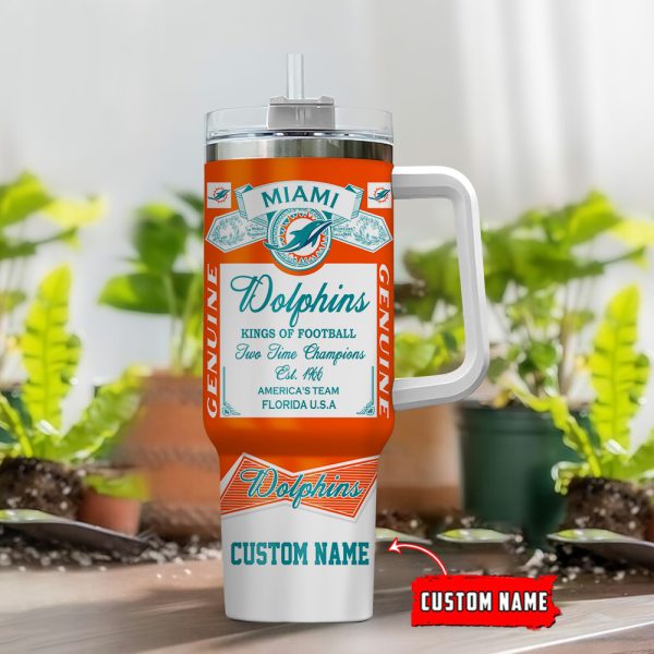 Miami Dolphins NFL Nutrition Facts Custom Stanley Quencher 30oz-40oz Stainless Steel Tumbler Hot And Cold Tumbler - Image 2