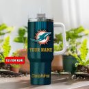 Miami Dolphins NFL Leather Effect Custom Stanley Quencher 30oz-40oz Stainless Steel Tumbler Hot And Cold Tumbler