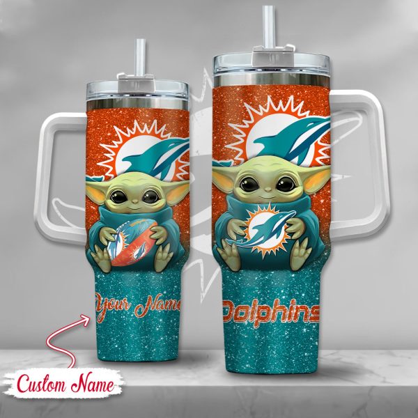 NFL Miami Dolphins Baby Yoda Custom Stanley Quencher 30oz-40oz Stainless Steel Tumbler Hot And Cold Tumbler
