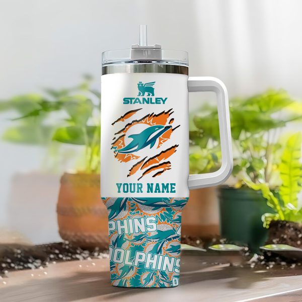 Miami Dolphins NFL Custom Stanley Quencher 30oz-40oz Stainless Steel Tumbler Hot And Cold Tumbler - Image 2