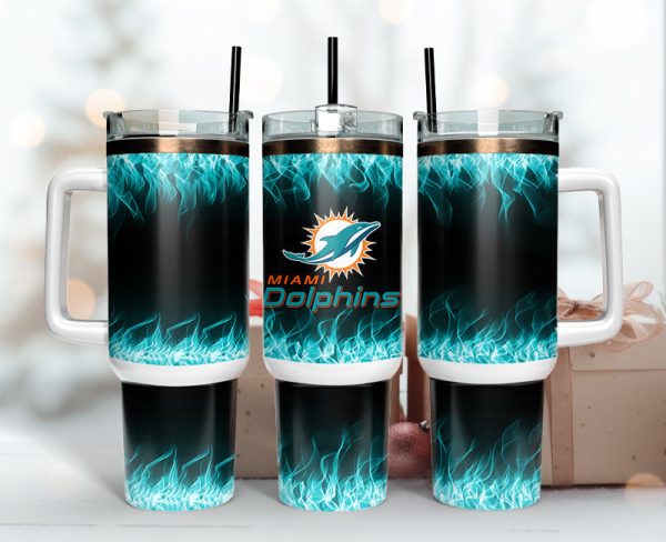 Miami Dolphins NFL Fire Effect Custom Stanley Quencher 30oz-40oz Stainless Steel Tumbler Hot And Cold Tumbler