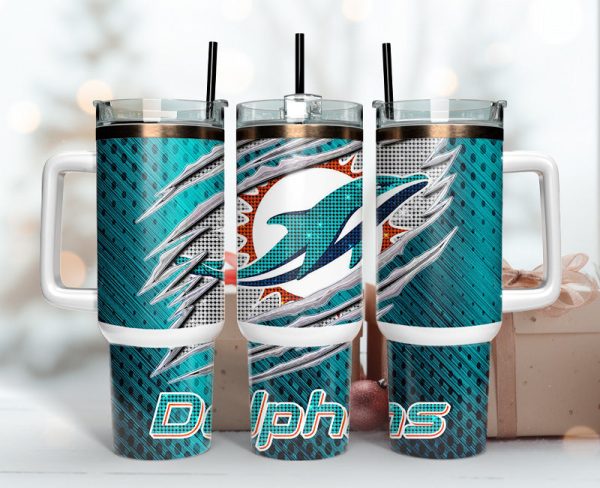 Miami Dolphins NFL Bling Effect Custom Stanley Quencher 30oz-40oz Stainless Steel Tumbler Hot And Cold Tumbler