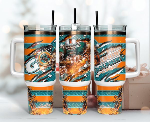 Miami Dolphins NFL Mascot Custom Stanley Quencher 30oz-40oz Stainless Steel Tumbler Hot And Cold Tumbler