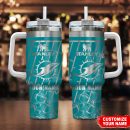 Miami Dolphins NFL Silver Custom Stanley Quencher 30oz-40oz Stainless Steel Tumbler Hot And Cold Tumbler