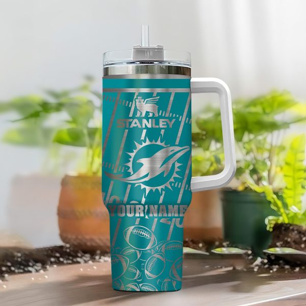 Miami Dolphins NFL Silver Custom Stanley Quencher 30oz-40oz Stainless Steel Tumbler Hot And Cold Tumbler - Image 2