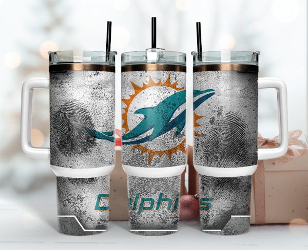 Miami Dolphins NFL Fingerprint Effect Custom Stanley Quencher 30oz-40oz Stainless Steel Tumbler Hot And Cold Tumbler