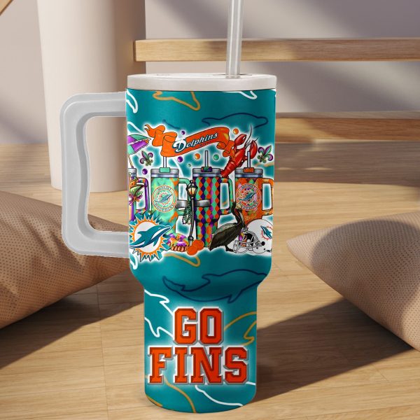 Miami Dolphins NFL Custom Stanley Quencher 30oz-40oz Stainless Steel Tumbler Hot And Cold Tumbler - Image 2
