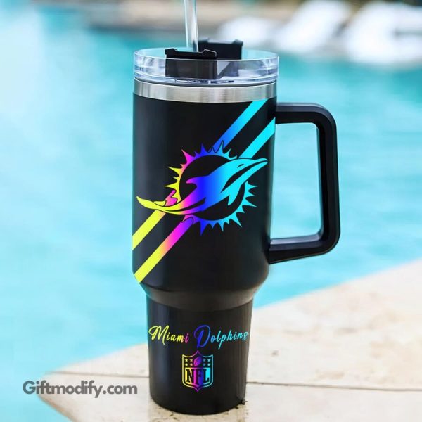 Miami Dolphins NFL Hologram Logo Custom Stanley Quencher 30oz-40oz Stainless Steel Tumbler Hot And Cold Tumbler - Image 2