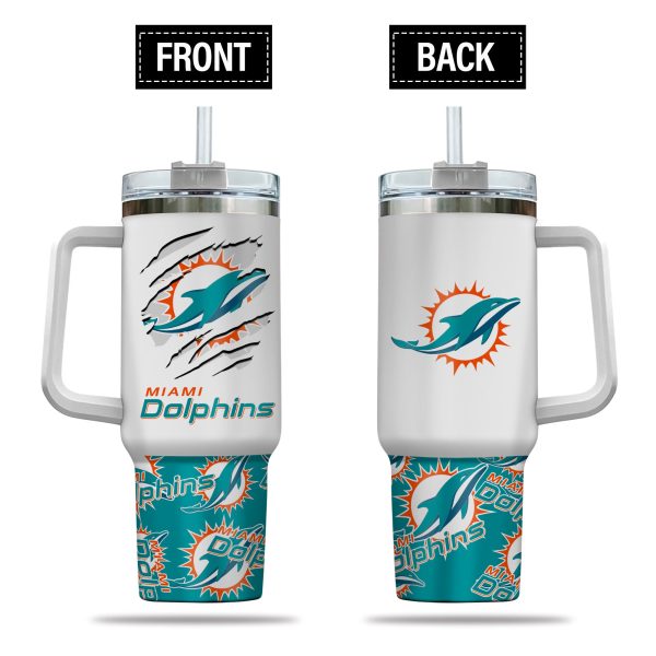 Miami Dolphins NFL Custom Stanley Quencher 30oz-40oz Stainless Steel Tumbler Hot And Cold Tumbler