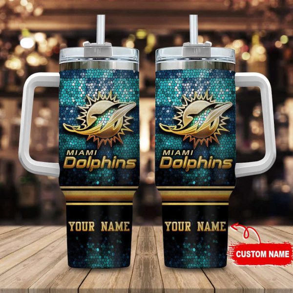 Miami Dolphins NFL Custom Stanley Quencher 30oz-40oz Stainless Steel Tumbler Hot And Cold Tumbler