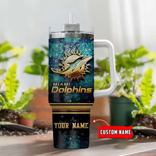Miami Dolphins NFL Custom Stanley Quencher 30oz-40oz Stainless Steel Tumbler Hot And Cold Tumbler - Image 2