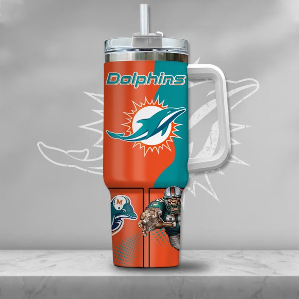 NFL Miami Dolphins Gangster Skeleton Custom Stanley Quencher 30oz-40oz Stainless Steel Tumbler Hot And Cold Tumbler - Image 2