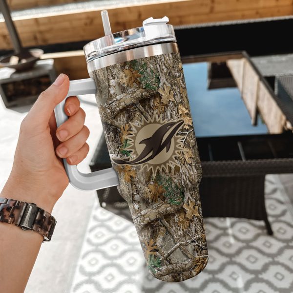 Miami Dolphins NFL Hunting Realtree Custom Stanley Quencher 30oz-40oz Stainless Steel Tumbler Hot And Cold Tumbler - Image 2