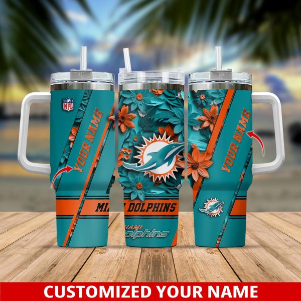 Miami Dolphins NFL Custom Stanley Quencher 30oz-40oz Stainless Steel Tumbler Hot And Cold Tumbler