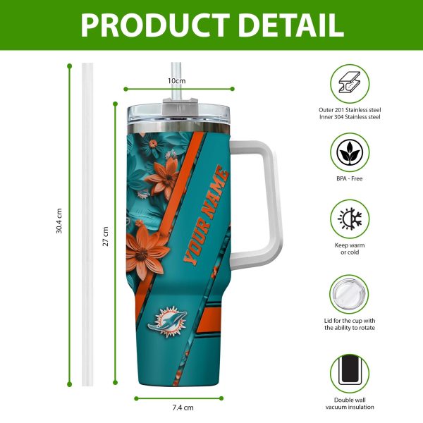 Miami Dolphins NFL Custom Stanley Quencher 30oz-40oz Stainless Steel Tumbler Hot And Cold Tumbler - Image 2